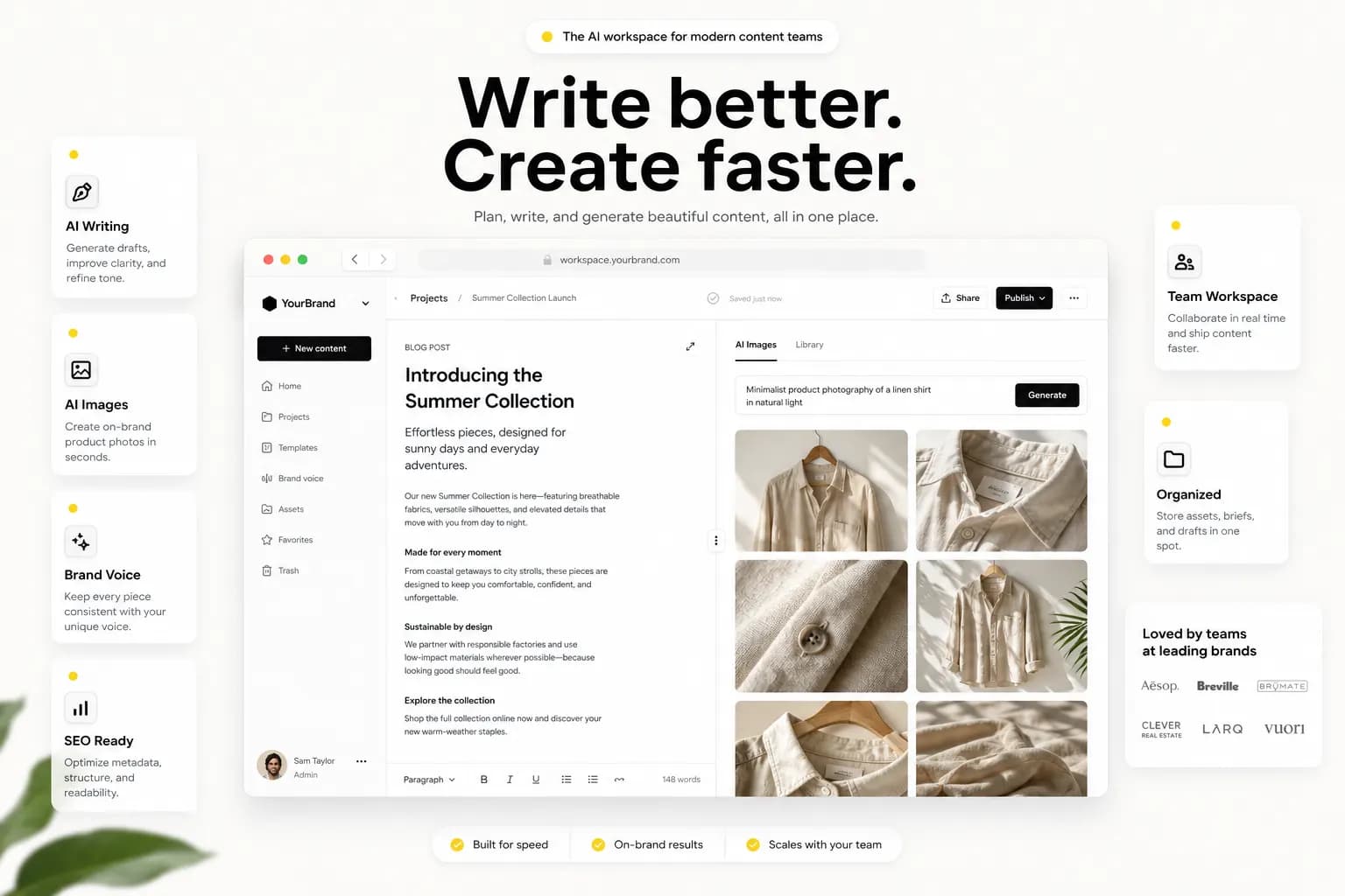 eContent Manager workspace with a draft, generated images, and a credit meter on one screen